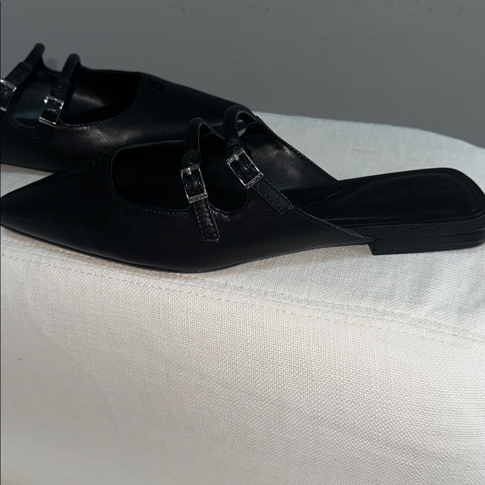DKNY Black Leather Pointed Mules